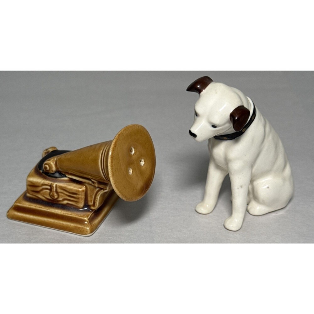 SCARCE Vintage Nipper RCA Dog & Record Player Ceramic Salt & Pepper Shaker Japan